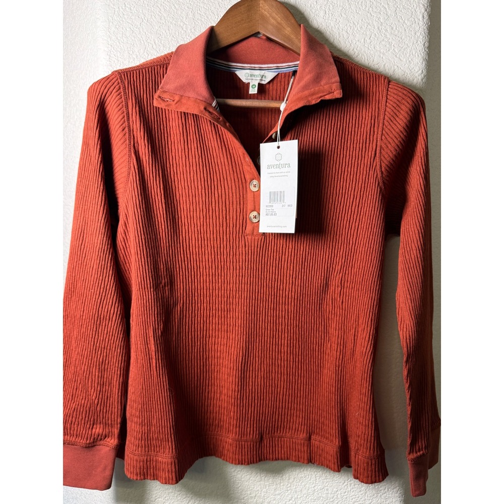 Aventura Grace Top Burnt Henna Organic Cotton Ribbed Henley Shirt NWT Med Earthy